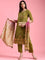 Green Crepe Printed Three Piece Suit Set