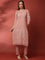 Light pink linen thread embroidery two piece suit set