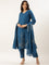 Blue Rayon Embroidery Three Piece Suit Set