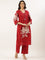 Maroon Cotton Print With Embroidery Three Piece Suit Set
