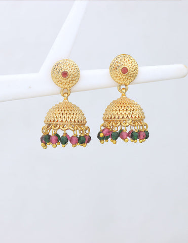 Designer Ruby and Emerald Jhumka Earrings