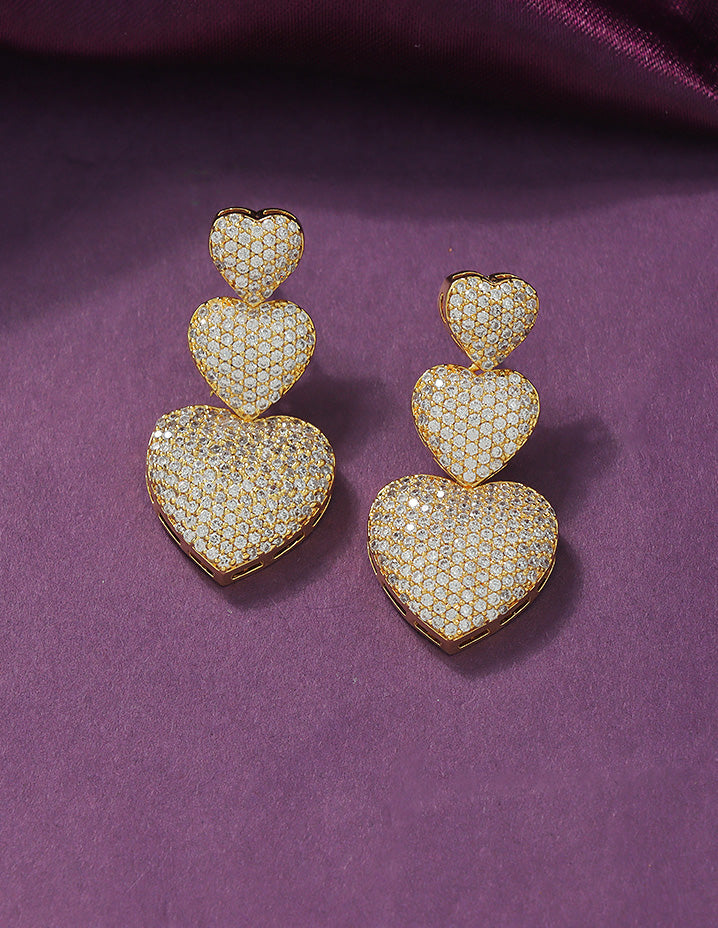 Designer Zirconia Sparkling Triple Heart Earrings