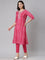 Neerus Pink Regular Straight Striped Kurta And  Trousers With Dupatta