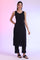 Black Solid Textured Rayon Sleeveless Straight Kurta