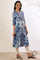 Blue Shibori Printed A-Line Kurta with Lace Detail