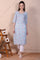 Blue Botanical Printed Pure Cotton Straight Kurta