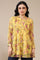 Bright Yellow Floral Printed Organza Kurti