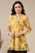 Bright Yellow Floral Printed Organza Kurti