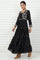 Black Abstract Printed Dori Embroidered Jacquard Flared Dress And Jacket Set