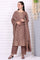 Brown Floral Printed Beads Straight Cotton Blend Kurta, Palazzos and Dupatta Set
