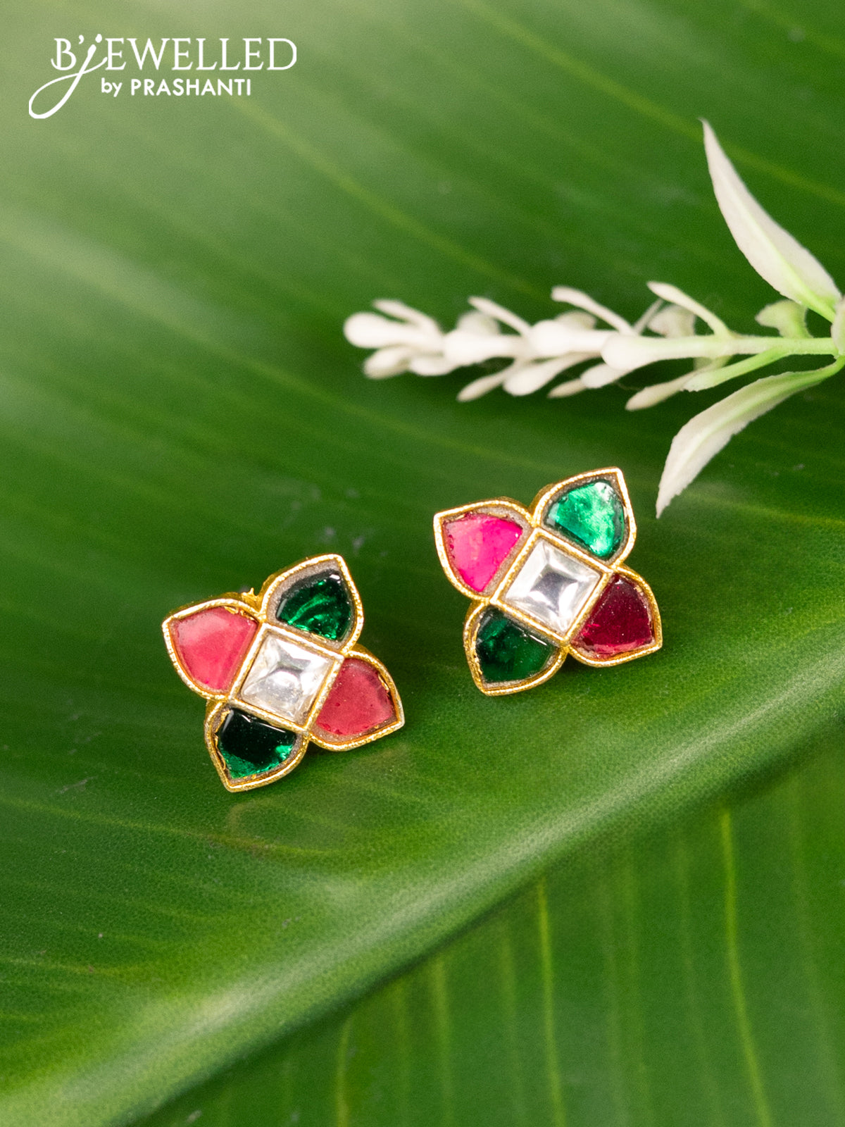 Bugadi earrings floral design with jadau kundan stones