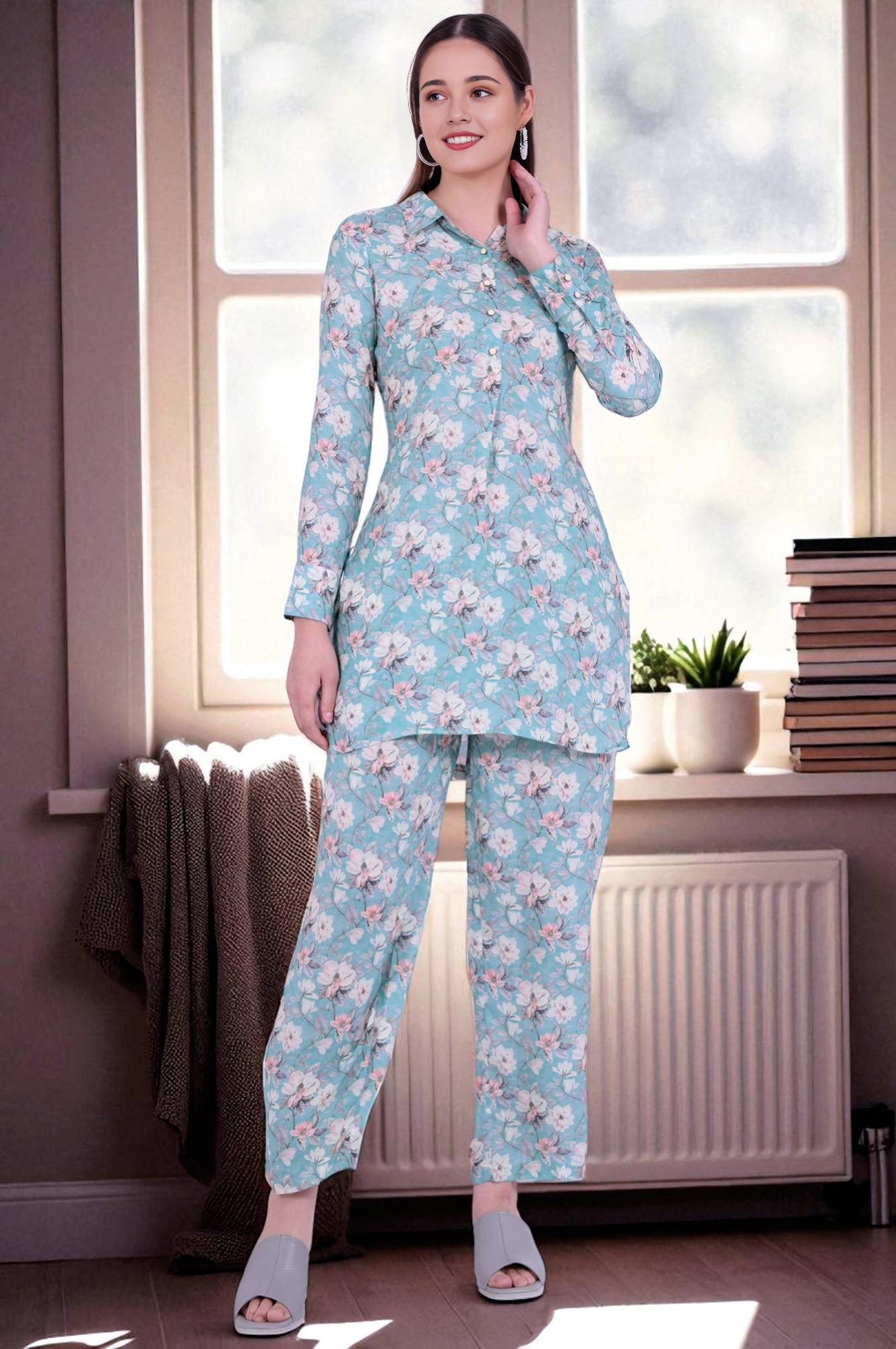 Blue Printed Straight Kurta with Palazzo & Dupatta Set