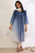 Blue Printed Pure Cotton Flarred Kurta with Palazzo & Dupatta Set