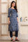 Blue Printed Sequinned Straight Modal Kurta, Trouser and Dupatta Set