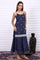 Blue Bandhni Printed Embroidered Georgette Straight Spaghetti Kurta, Sharara and Dupatta Set