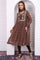 Brown Geometric Printed Zari Embroidered Georgette A-line Kurta, Leggings and Dupatta Set