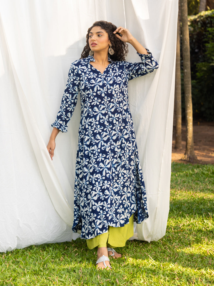 Set of 2 - Antara Indigo Kurta and Wrap-around Pants
