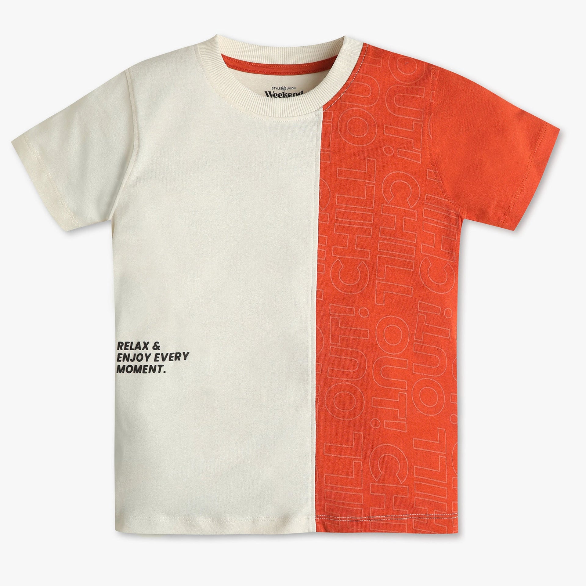 Boys Oversize Cut And Sew Crew Neck Chill Print T-Shirt