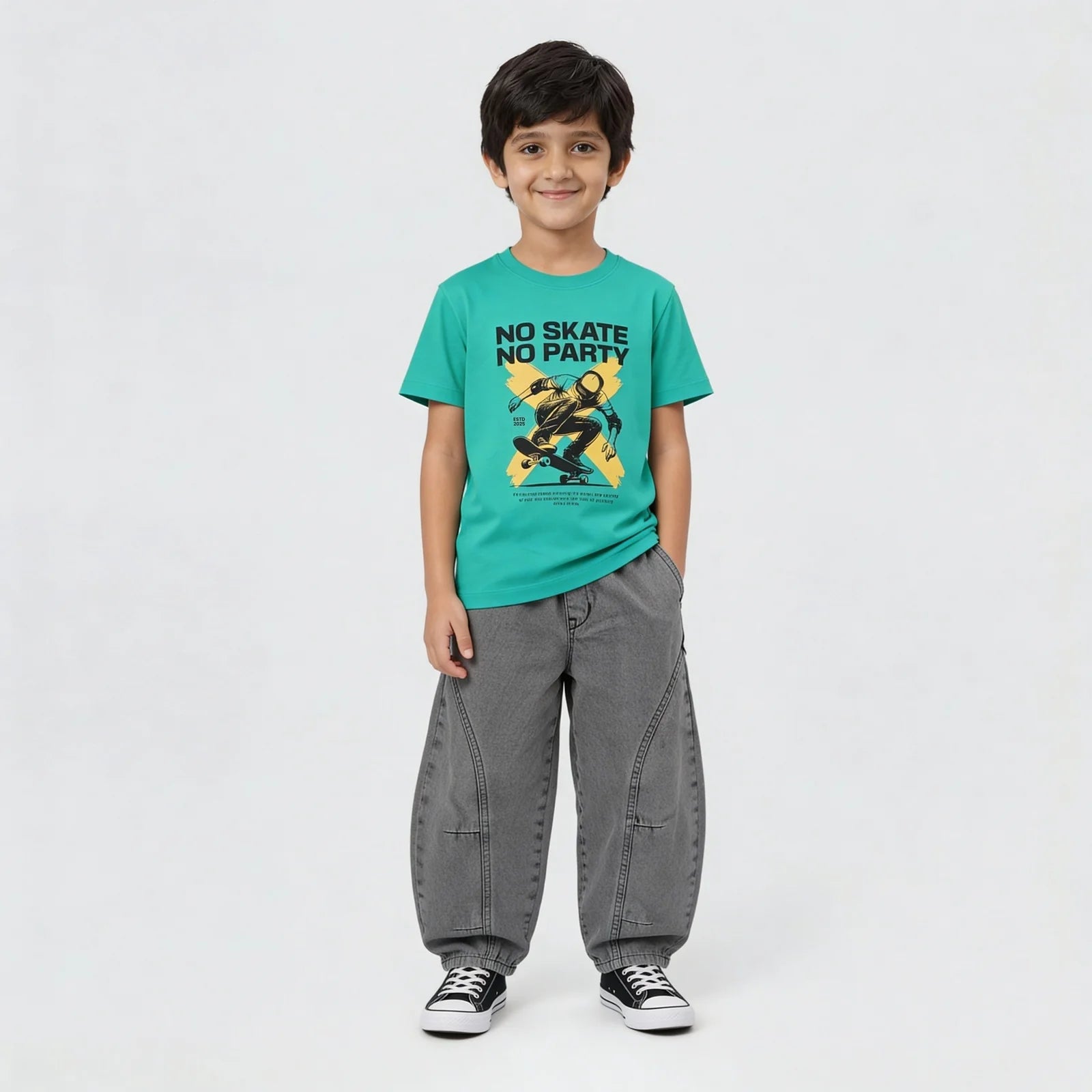 Boys Cotton Crew Neck Graphitee