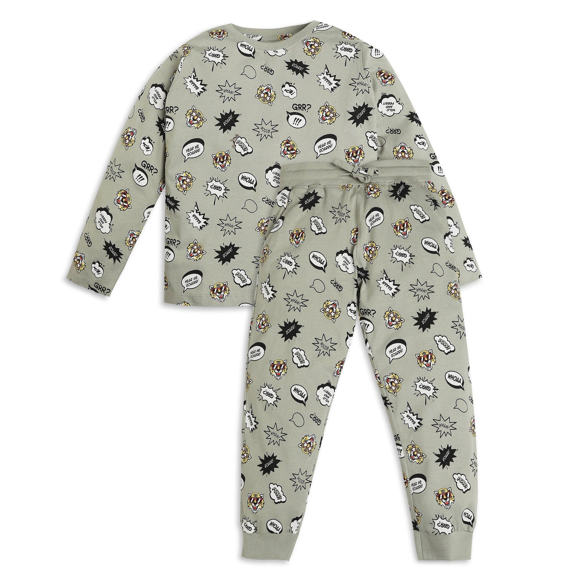 Boys Knitted Printed T-Shirt With Trackpant Sleepwear Set
