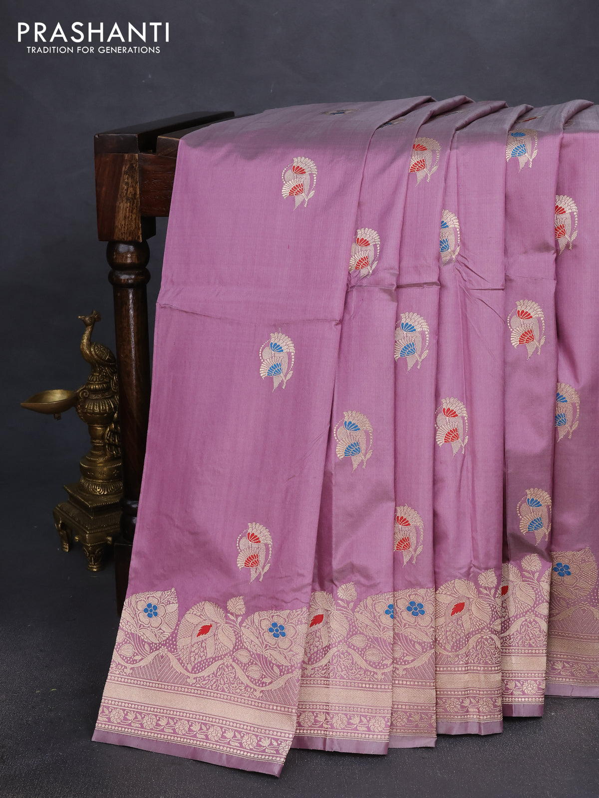 Banarasi katan silk saree pastel purple with zari woven buttas and thread & zari woven border