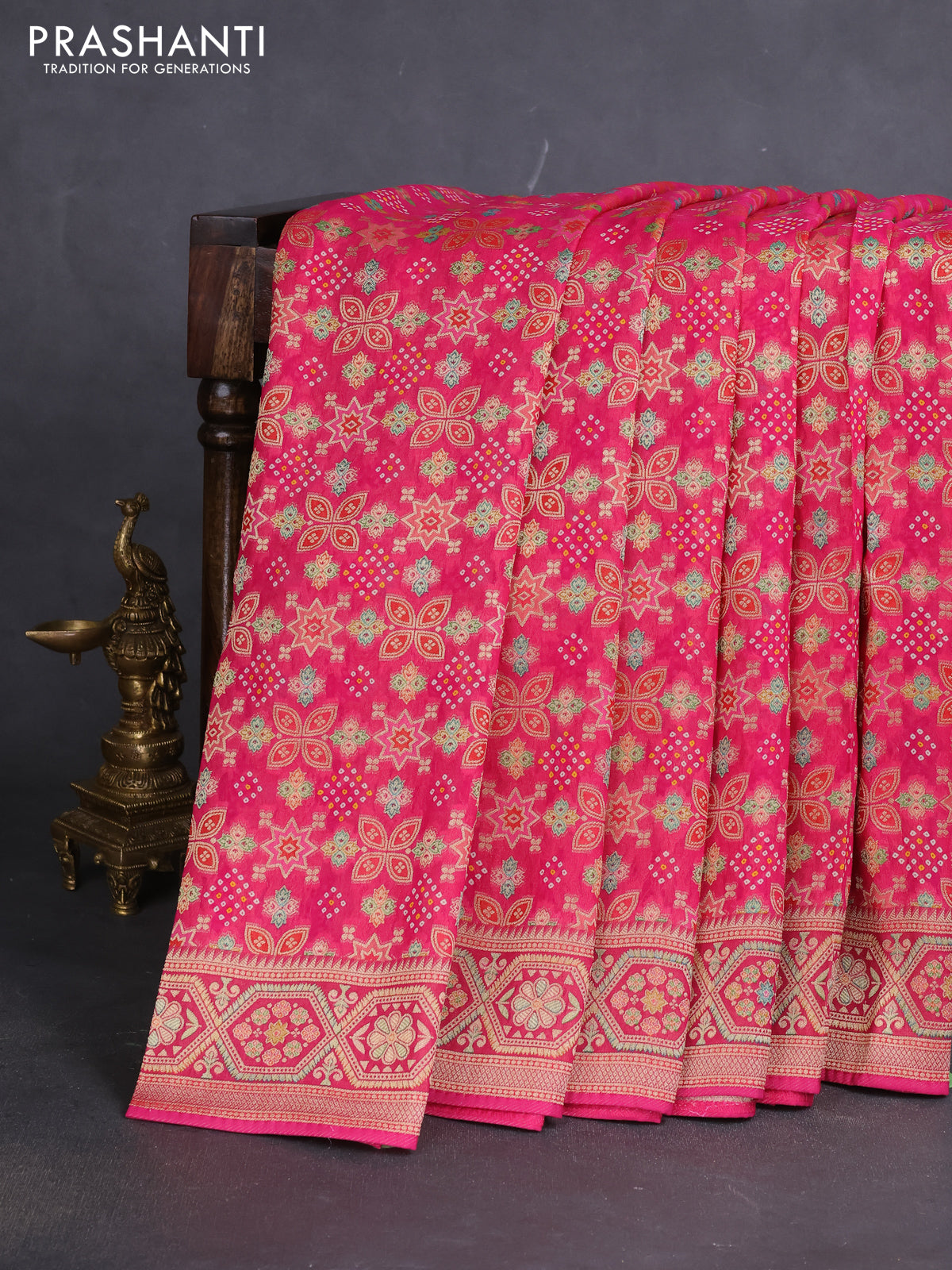Banarasi georgette saree pink with bandhani prints & mina weaves