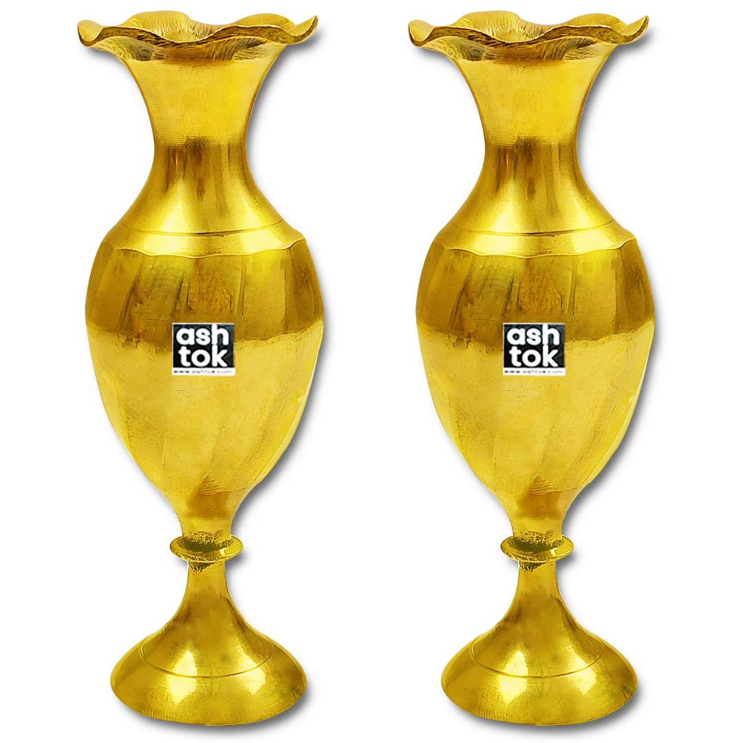 Brass Flower Vase, Gorgeous Brass Flower Vase Pair ( Height 4 Inch, Gold) Set of 2 Handcrafted, Home Decor