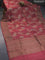 Banarasi tussar silk saree red with allover floral digital prints and banarasi style border