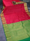 Pure kanchipuram silk saree pink and green with allover self emboss and zari woven border