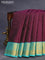 Pure kanchipuram silk saree wine shade and teal blue with allover self emboss & zari buttas and zari woven korvai border