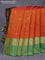 Pure kanchipuram silk saree orange and green with zari woven buttas and zari woven border