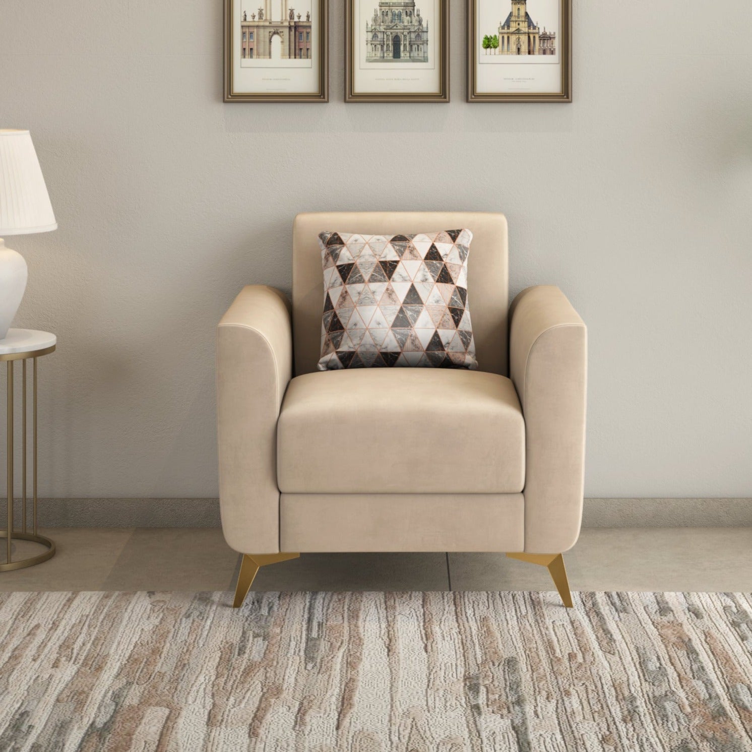 Cooper 1 Seater Fabric Sofa with Cushion- Beige