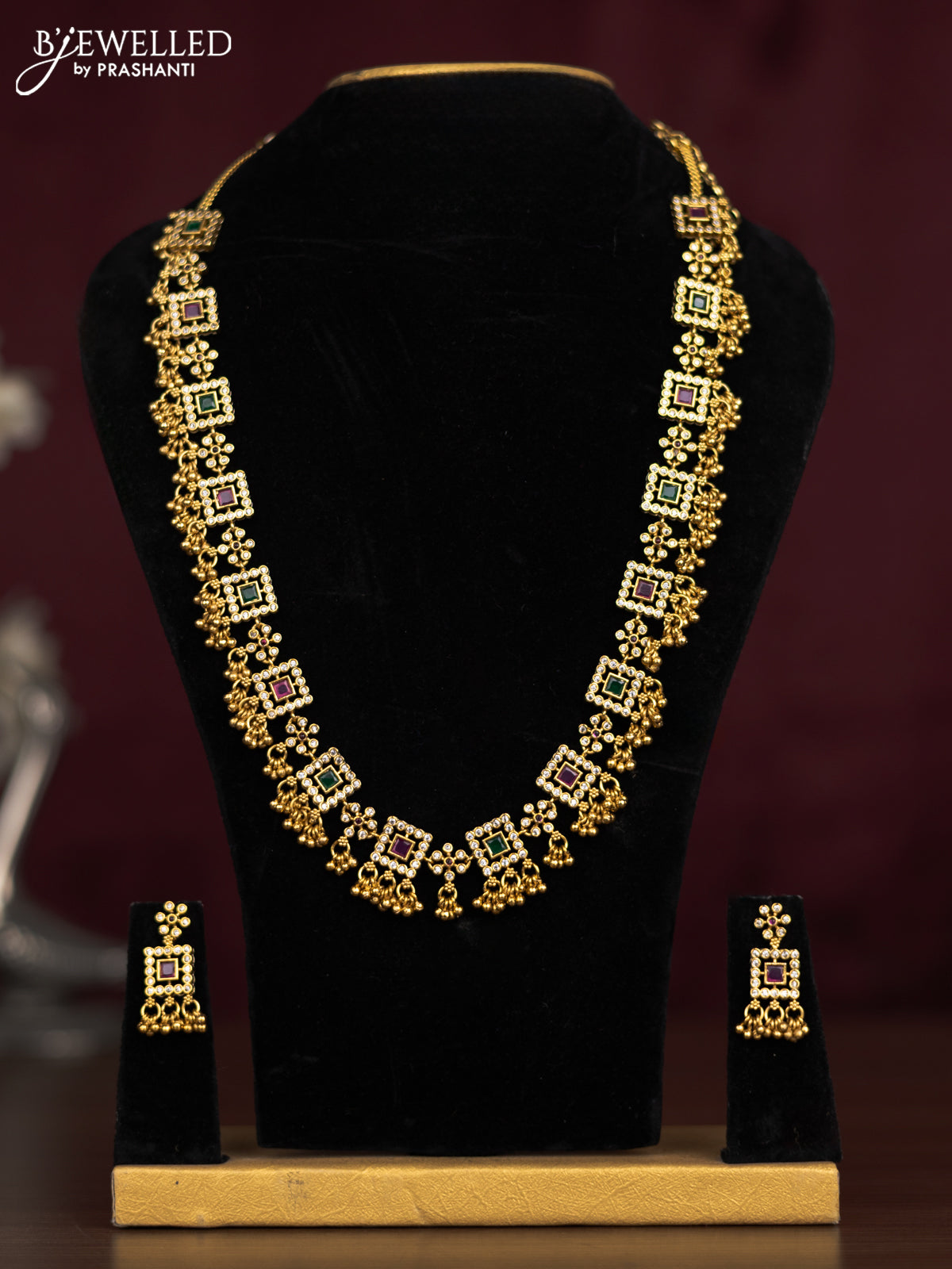Antique guttapusalu haaram with kemp & cz stones and golden beads hangings
