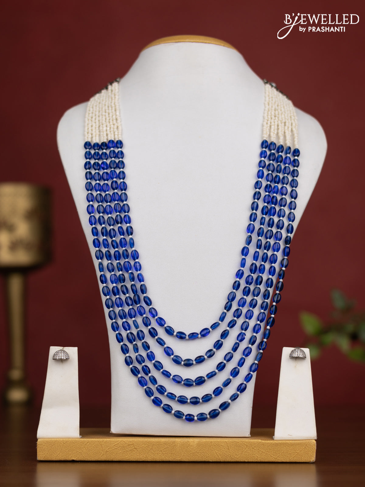 Jaipur crystal beaded Blue necklace with earrings