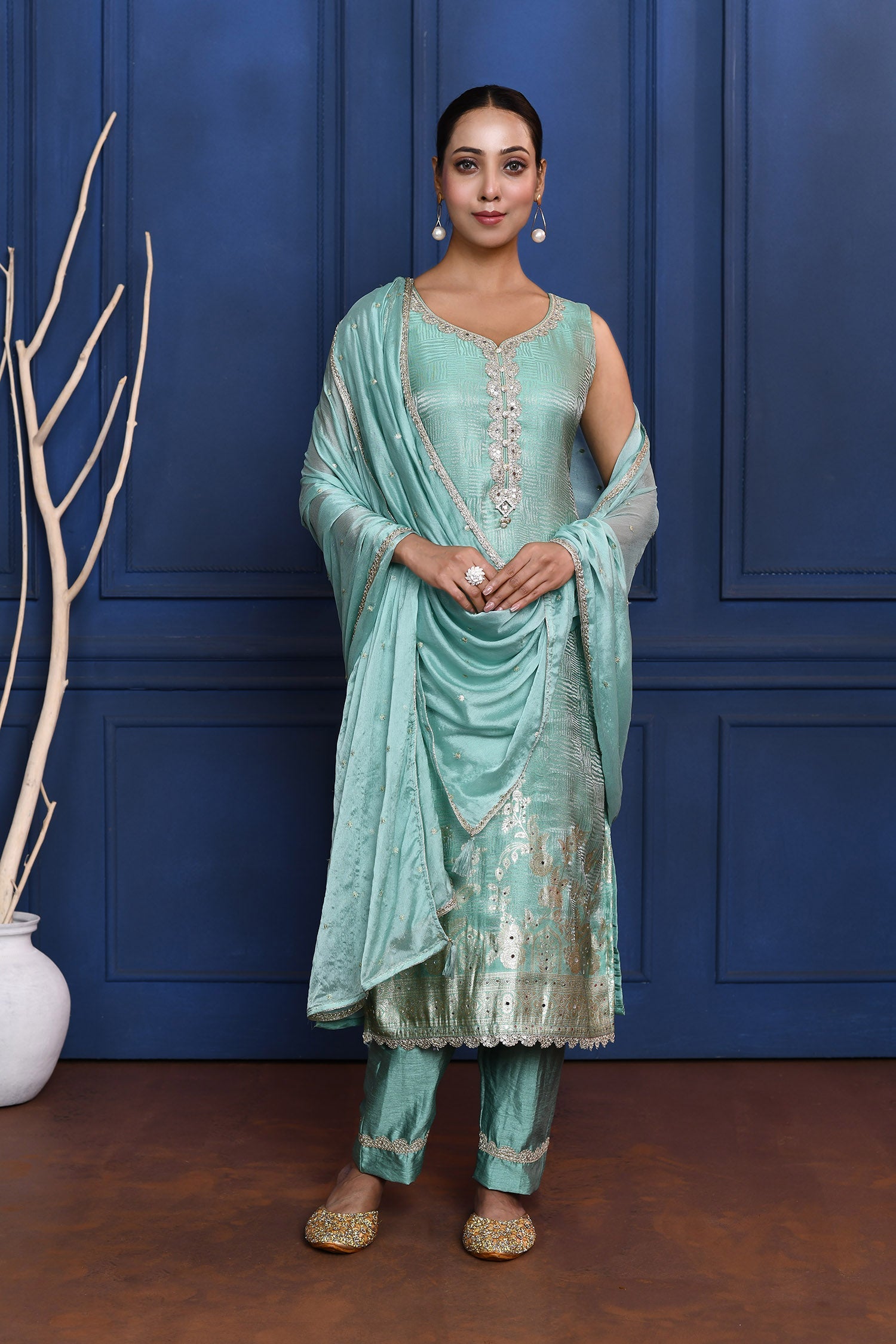 Azure Sky Blue Tissue Kurta Set