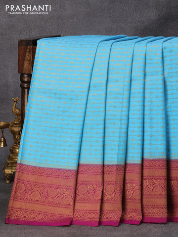 Banarasi semi crepe silk saree light blue and purple with allover zari weaves and zari woven border