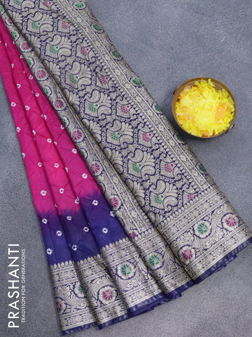 Bandhani saree pink and blue with allover bandhani prints and banarasi style border