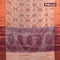 Banarasi semi tussar saree peach shade and wine with allover ikat weaves and copper zari woven border