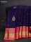 Pure gadwal silk saree dark blue and pink with zari woven buttas and long rich zari woven korvai border