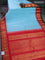Pure gadwal silk saree light blue and red with floral zari woven buttas and temple design zari woven border