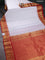 Pure gadwal silk saree off white and red with zari woven buttas and temple design zari woven border
