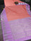 Pure gadwal silk saree peach shade and lavender with silver zari woven buttas and long temple design paisley silver zari woven border