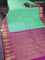 Pure gadwal silk saree teal green shade and purple with zari woven buttas and rich zari woven korvai border
