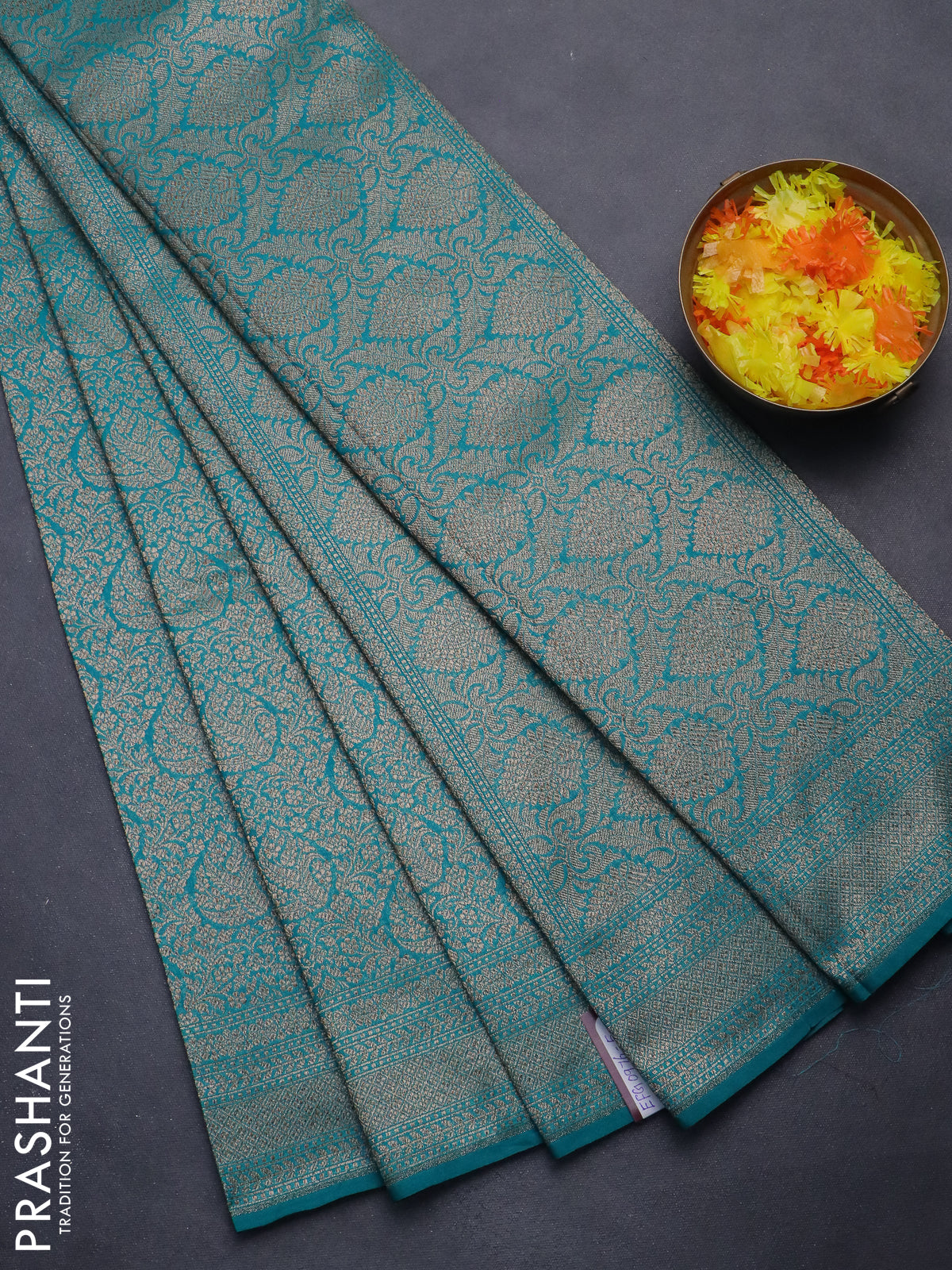 Banarasi semi silk saree teal green with allover thread & zari weaves and woven border