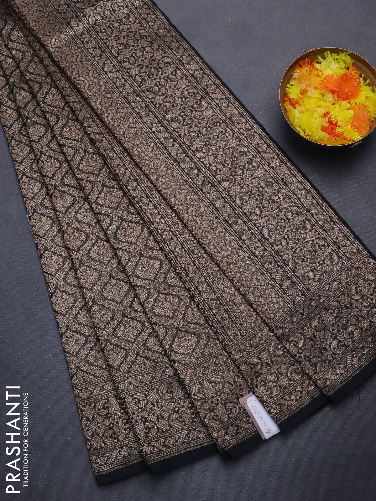 Banarasi semi silk saree black with allover thread & zari weaves and woven border