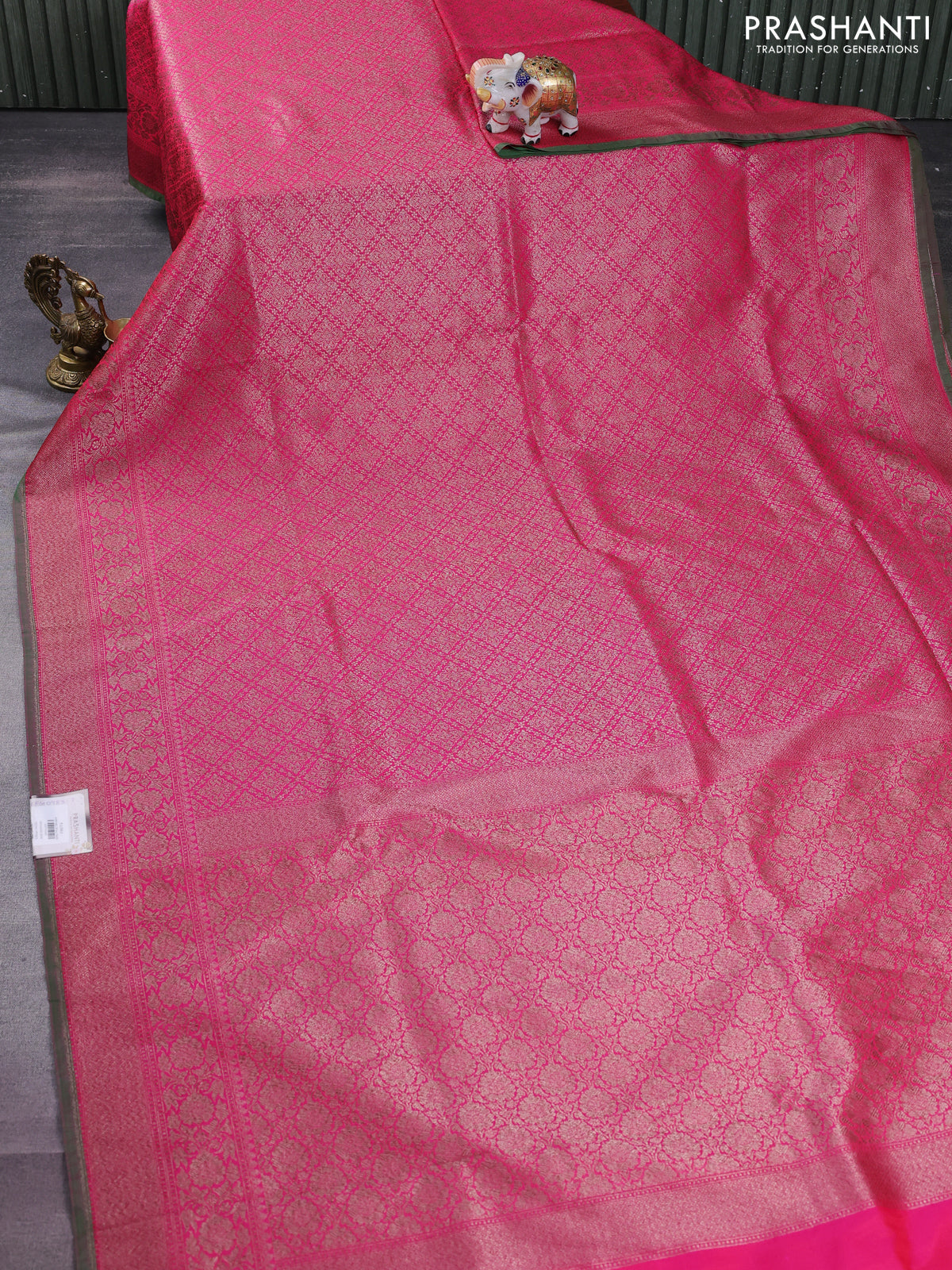 Banarasi semi silk saree pink and green with allover thread & zari weaves and woven border