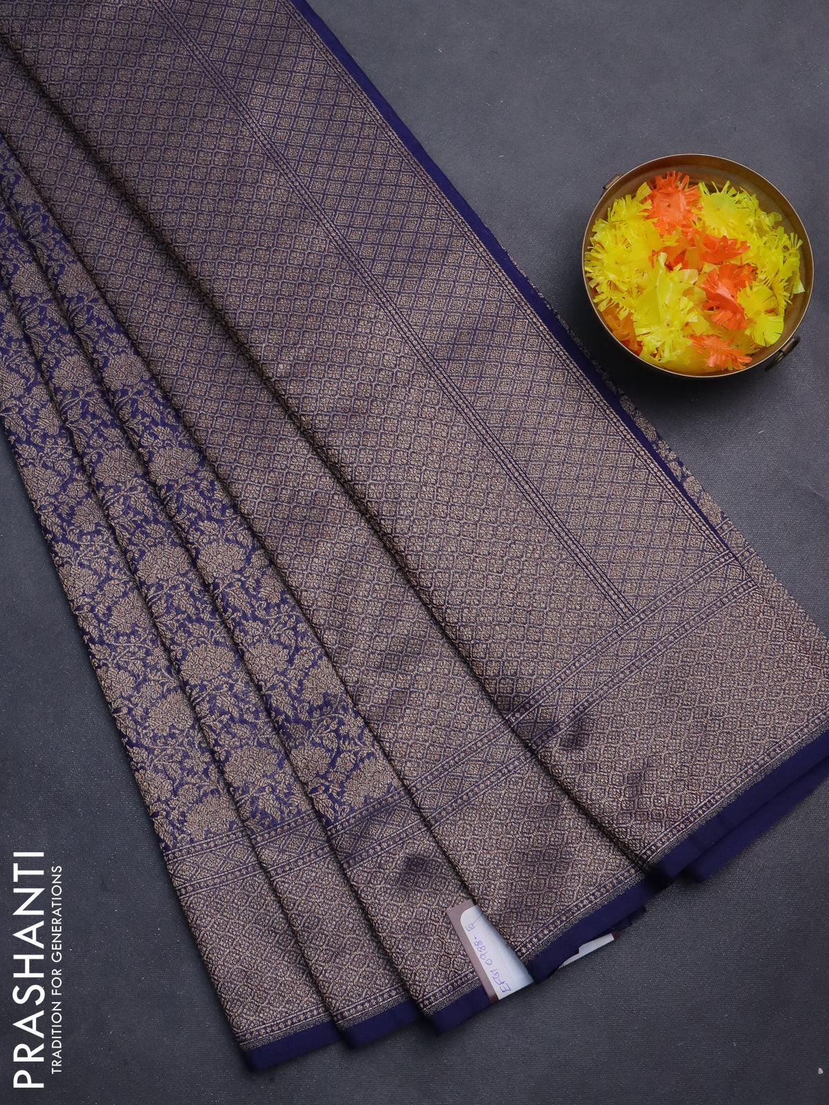 Banarasi semi silk saree blue with allover thread & zari weaves and woven border