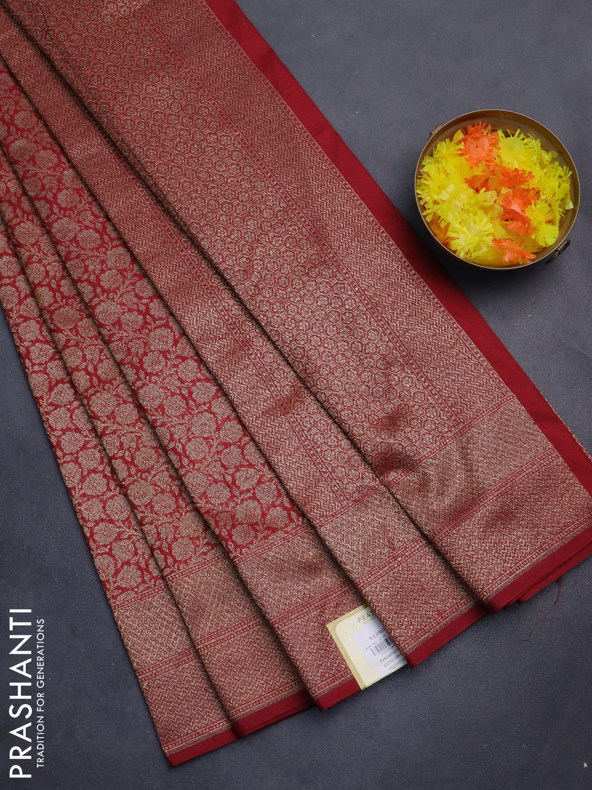 Banarasi semi silk saree maroon with allover thread & zari weaves and woven border