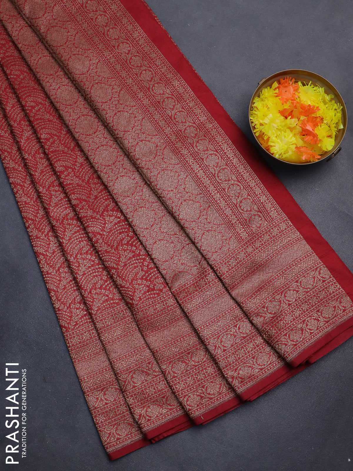 Banarasi semi silk saree maroon with allover thread & zari weaves and woven border