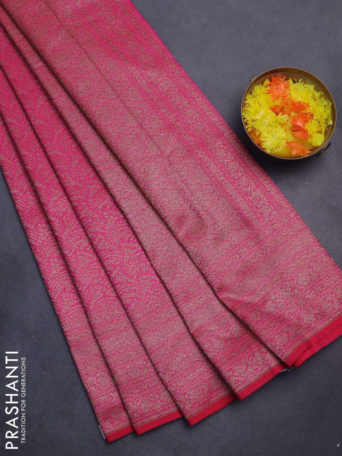 Banarasi semi silk saree pink with allover thread & zari weaves and woven border